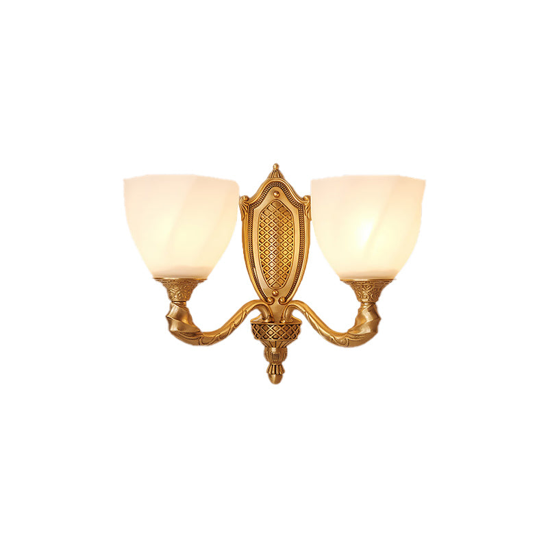 Frendorf | 1/2 Lichten Frosted Glas Wandlamp Retro Gold Dome Ingang Wandlamp met Metalen Gekrulde Arm
