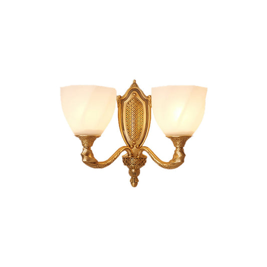 Frendorf | 1/2 Lichten Frosted Glas Wandlamp Retro Gold Dome Ingang Wandlamp met Metalen Gekrulde Arm