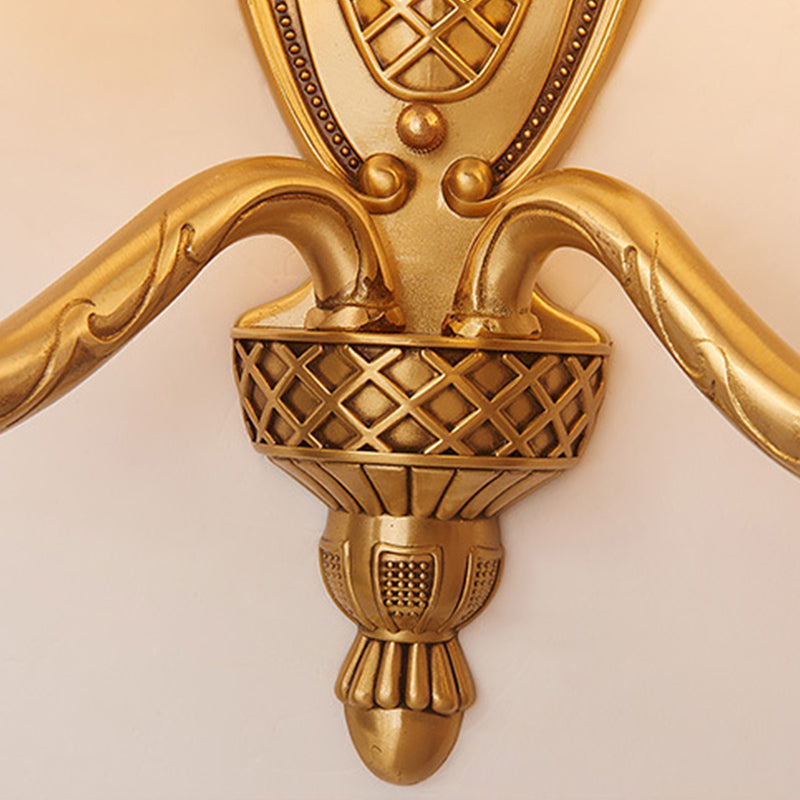 Frendorf | 1/2 Lichten Frosted Glas Wandlamp Retro Gold Dome Ingang Wandlamp met Metalen Gekrulde Arm