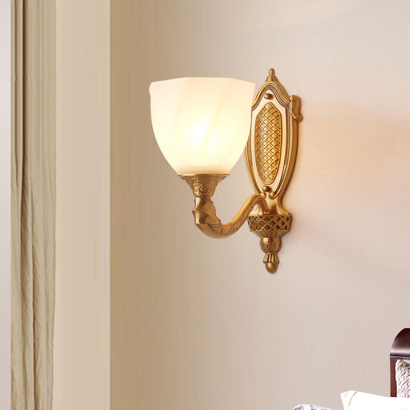 Frendorf | 1/2 Lichten Frosted Glas Wandlamp Retro Gold Dome Ingang Wandlamp met Metalen Gekrulde Arm