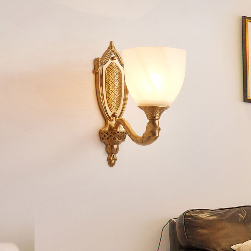 Frendorf | 1/2 Lichten Frosted Glas Wandlamp Retro Gold Dome Ingang Wandlamp met Metalen Gekrulde Arm