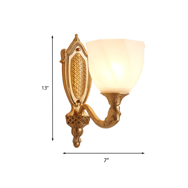 Frendorf | 1/2 Lichten Frosted Glas Wandlamp Retro Gold Dome Ingang Wandlamp met Metalen Gekrulde Arm