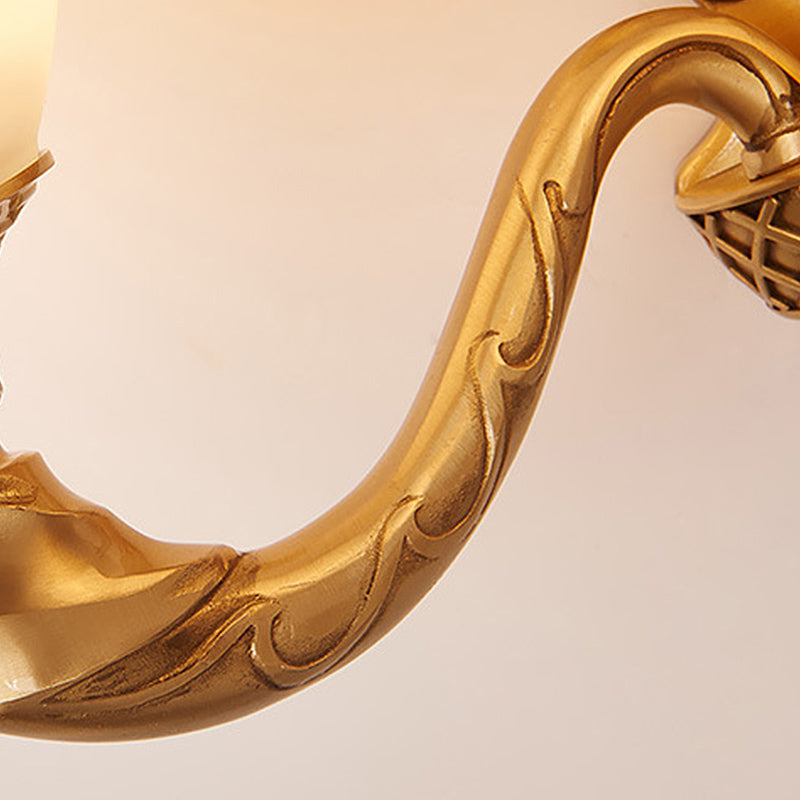 Frendorf | 1/2 Lichten Frosted Glas Wandlamp Retro Gold Dome Ingang Wandlamp met Metalen Gekrulde Arm