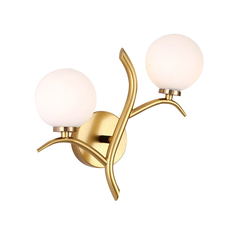 Frendorf | 2 Lampen Witte Glas Wandlamp Moderne Goud/Zwarte Globe Eettafel Wandlamp Licht met Takvormigem Arm