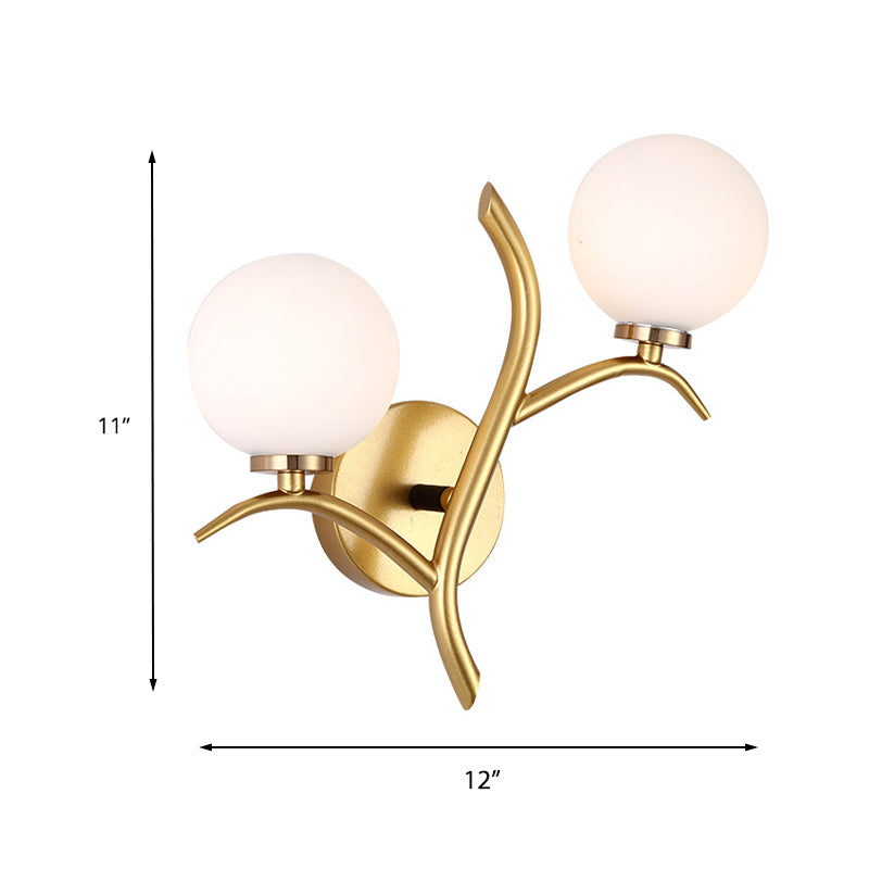 Frendorf | 2 Lampen Witte Glas Wandlamp Moderne Goud/Zwarte Globe Eettafel Wandlamp Licht met Takvormigem Arm