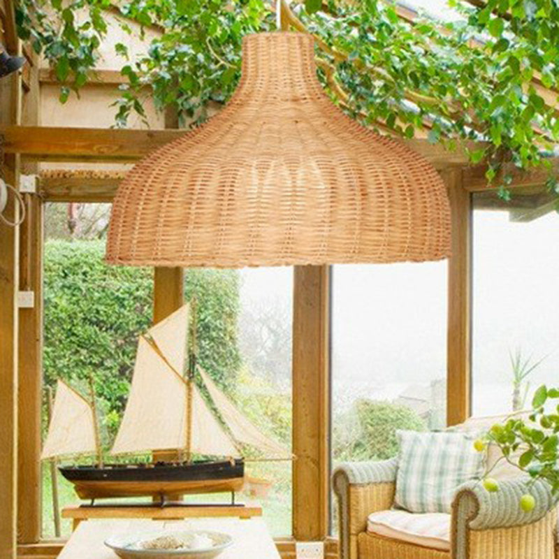 Asiatischer Stil Zwiebel-förmige Hängelampe Bambus 1-Licht Wohnzimmer Pendelleuchte