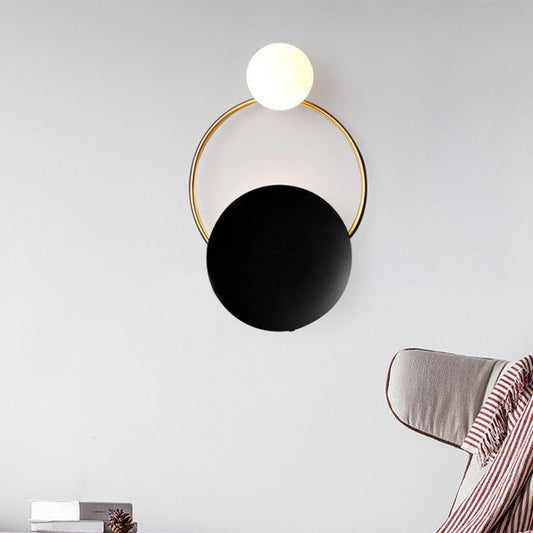 Frendorf | 2-Lampe Opalglas Wandleuchte Vintage-Stil Schwarze Kugel Schlafzimmer Wandleuchte mit Rundplatte