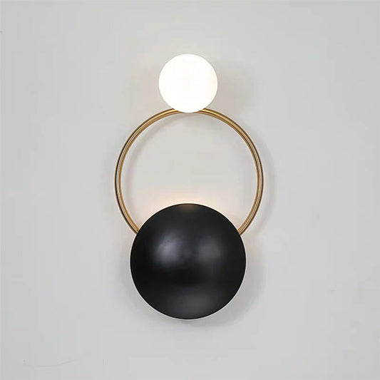Frendorf | 2-Lampe Opalglas Wandleuchte Vintage-Stil Schwarze Kugel Schlafzimmer Wandleuchte mit Rundplatte