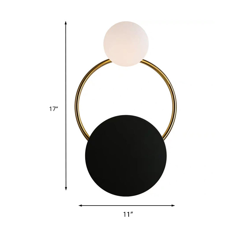Frendorf | 2-Lampe Opalglas Wandleuchte Vintage-Stil Schwarze Kugel Schlafzimmer Wandleuchte mit Rundplatte