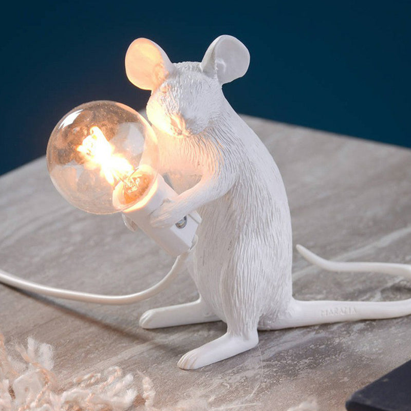 Dekorative Bare Bulb Tischlampe Harz 1-Licht Schlafzimmer Nachtlampe mit Mausbasis