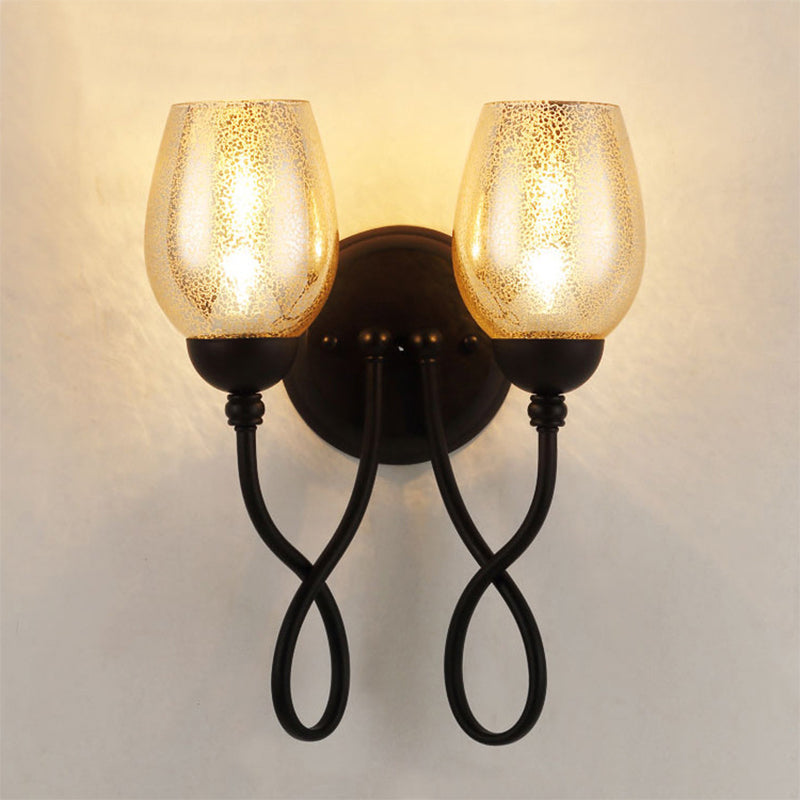 Frendorf | 1/2-Birne Handgeblasenes Glas Wandlicht Traditioneller Schwarzer Schalen-Schirm Esszimmer Wandleuchte Licht