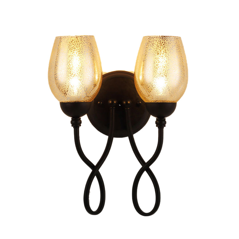 Frendorf | 1/2-Birne Handgeblasenes Glas Wandlicht Traditioneller Schwarzer Schalen-Schirm Esszimmer Wandleuchte Licht