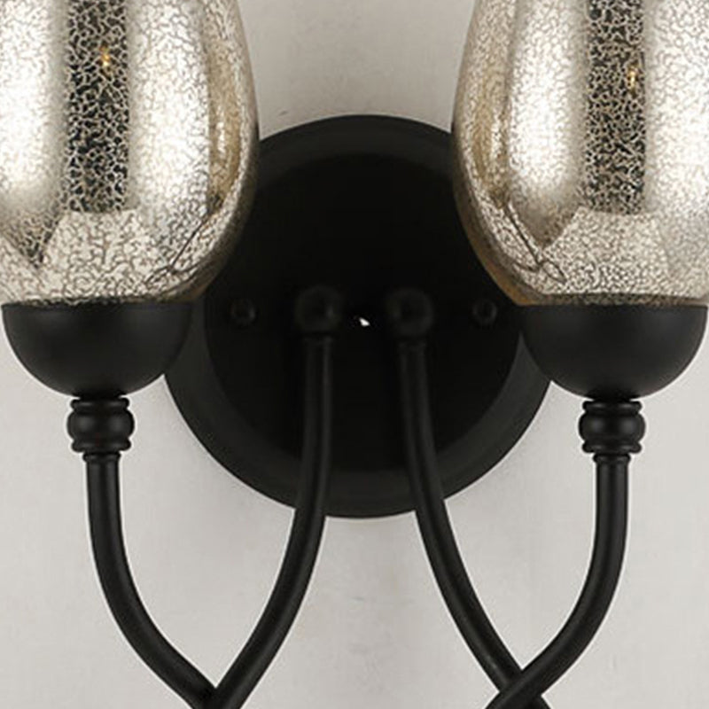 Frendorf | 1/2-Birne Handgeblasenes Glas Wandlicht Traditioneller Schwarzer Schalen-Schirm Esszimmer Wandleuchte Licht