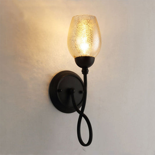 Frendorf | 1/2-Birne Handgeblasenes Glas Wandlicht Traditioneller Schwarzer Schalen-Schirm Esszimmer Wandleuchte Licht