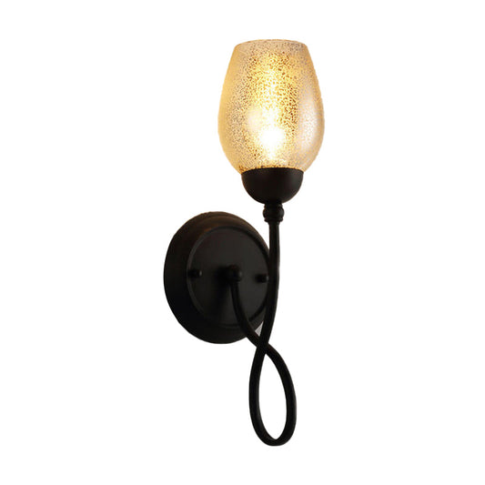 Frendorf | 1/2-Birne Handgeblasenes Glas Wandlicht Traditioneller Schwarzer Schalen-Schirm Esszimmer Wandleuchte Licht