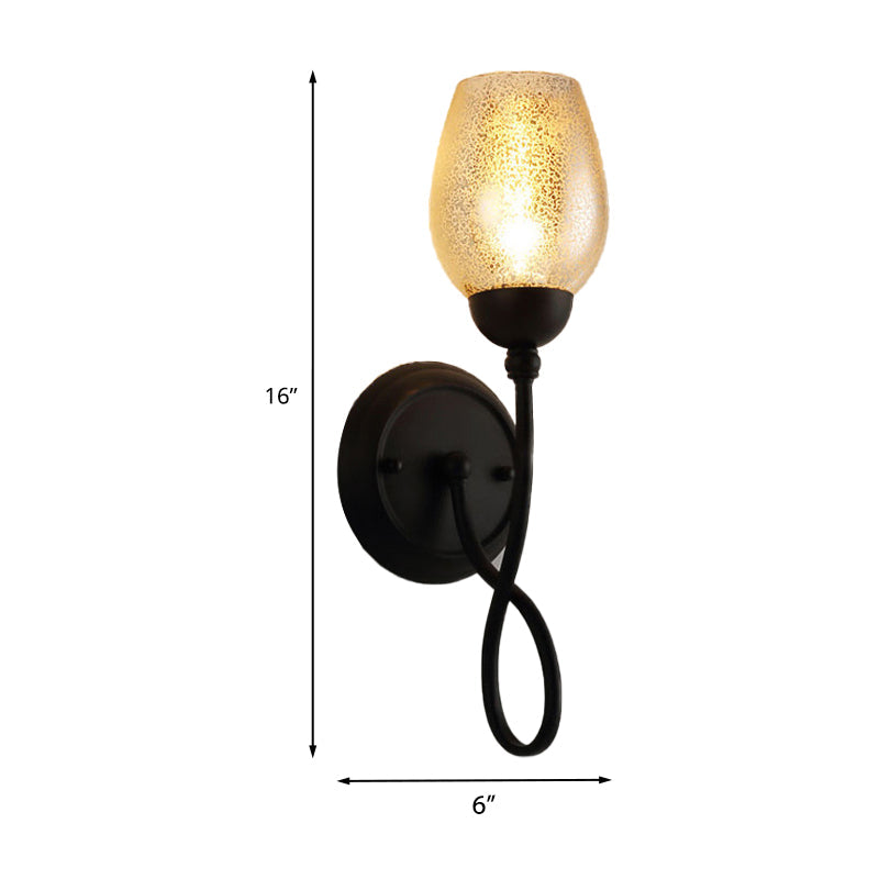 Frendorf | 1/2-Birne Handgeblasenes Glas Wandlicht Traditioneller Schwarzer Schalen-Schirm Esszimmer Wandleuchte Licht