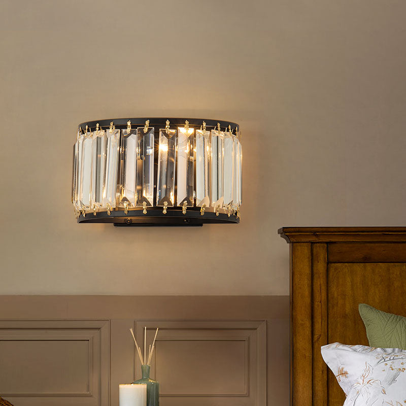 Frendorf | 2 Glühbirnen Prismen-Kristall-Wandleuchte Minimalistische halbmondförmige Wohnzimmer Wandmontierte Licht