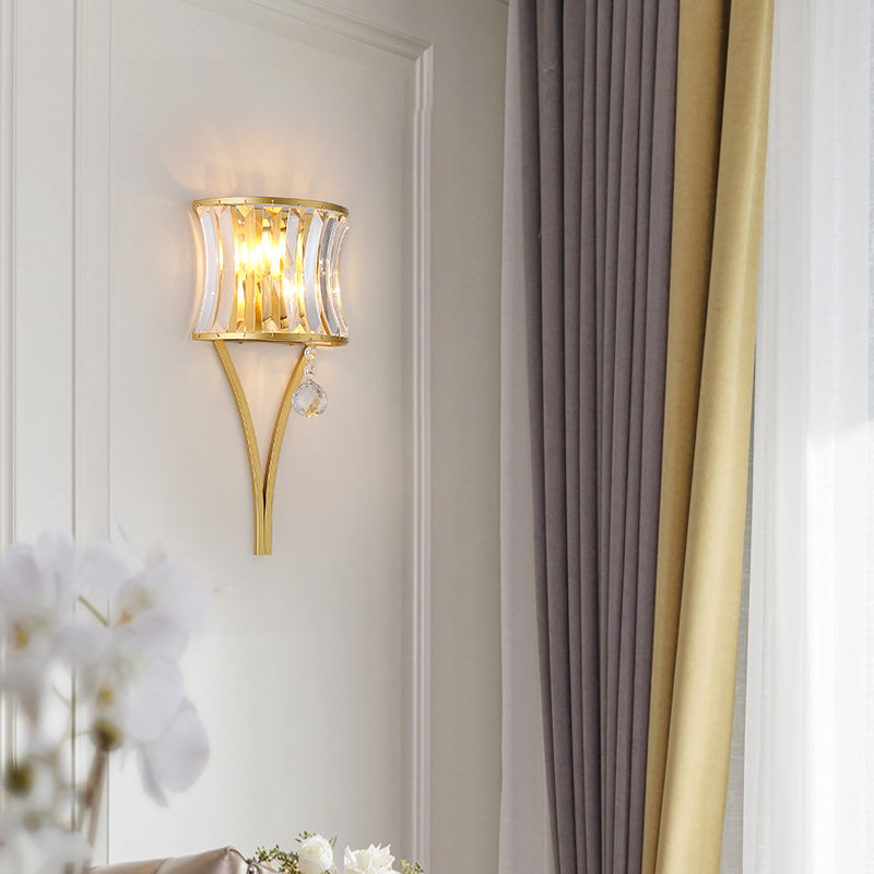 Frendorf | Gekromde Kristallen Flush Wandlamp Traditionele 1-Lichts Bedside Wandmontage Verlichtingsarmatuur