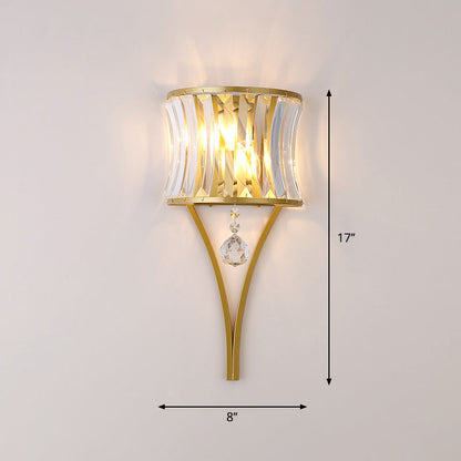 Frendorf | Gekromde Kristallen Flush Wandlamp Traditionele 1-Lichts Bedside Wandmontage Verlichtingsarmatuur