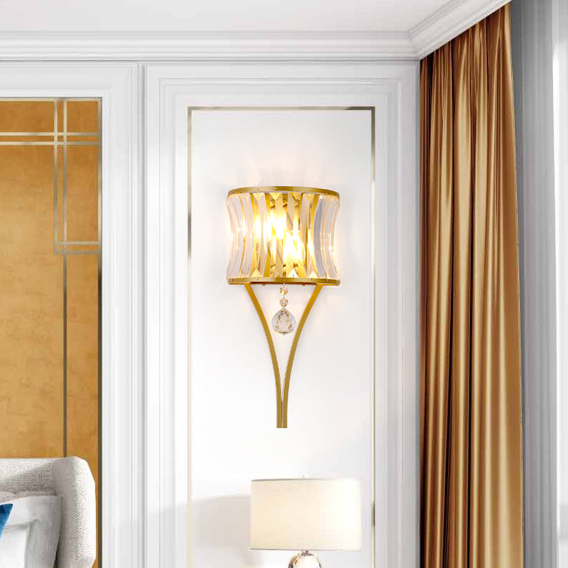 Frendorf | Gekromde Kristallen Flush Wandlamp Traditionele 1-Lichts Bedside Wandmontage Verlichtingsarmatuur