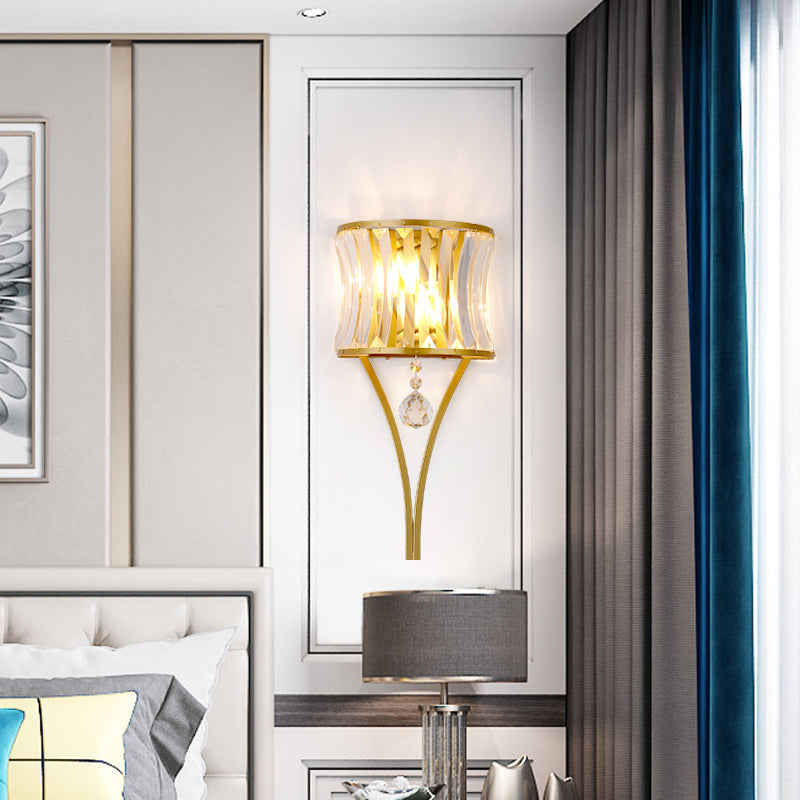 Frendorf | Gekromde Kristallen Flush Wandlamp Traditionele 1-Lichts Bedside Wandmontage Verlichtingsarmatuur