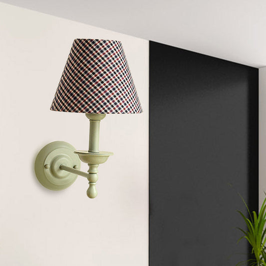 Frendorf | 1 Glühbirne Kegel Wandlampe Vintage-Stil Rot/Gelb/Blau Stoffschirm Wandbeleuchtung für Esszimmer
