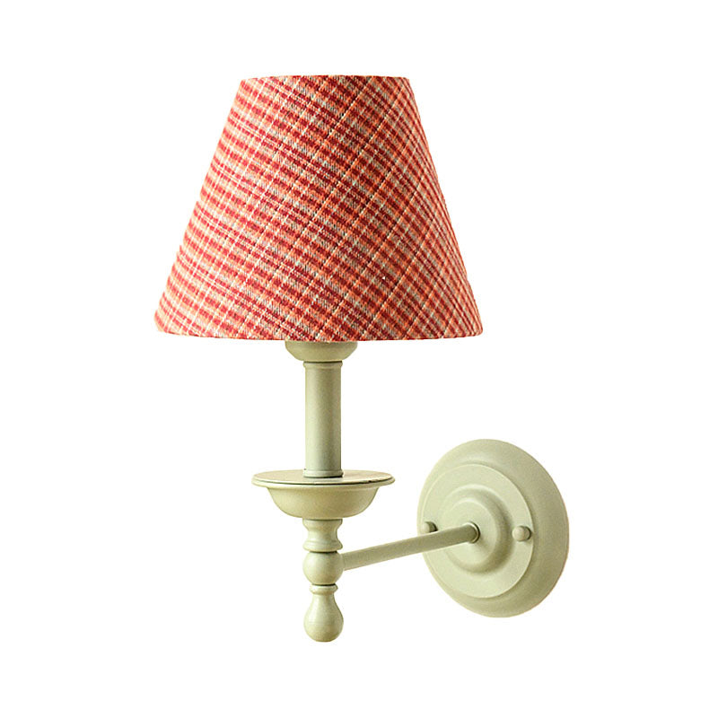 Frendorf | 1 Glühbirne Kegel Wandlampe Vintage-Stil Rot/Gelb/Blau Stoffschirm Wandbeleuchtung für Esszimmer