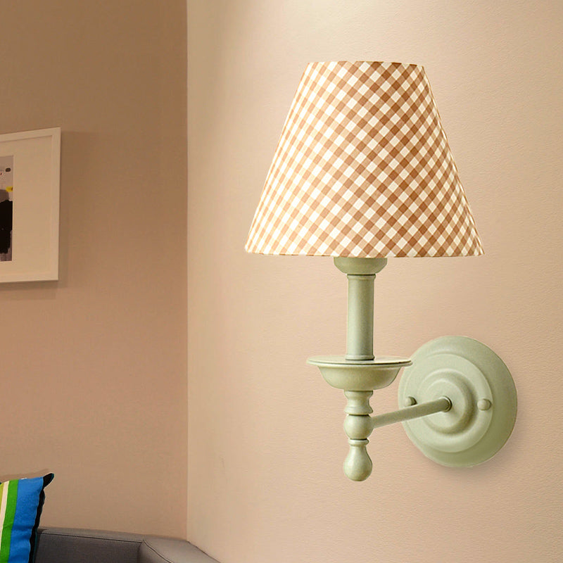 Frendorf | 1 Glühbirne Kegel Wandlampe Vintage-Stil Rot/Gelb/Blau Stoffschirm Wandbeleuchtung für Esszimmer