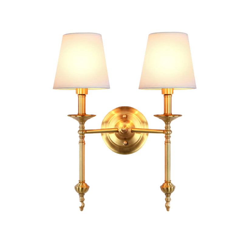 Frendorf | Messing Conus Wandleuchte Armatur Retro Weiße Stofflampenschirm 1/2 Lampen Esszimmer Wandleuchte Beleuchtung