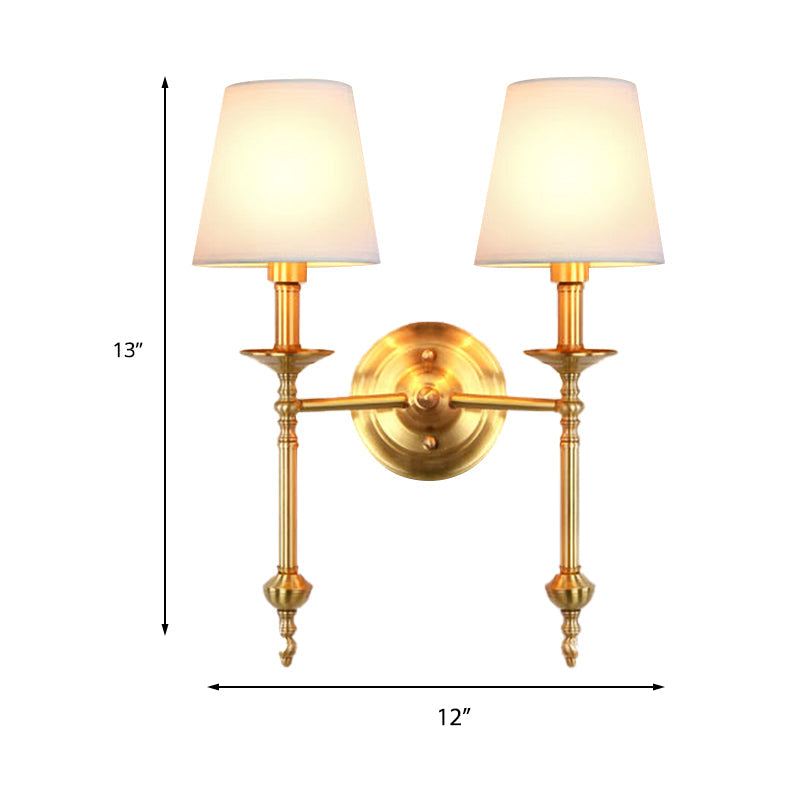 Frendorf | Messing Conus Wandleuchte Armatur Retro Weiße Stofflampenschirm 1/2 Lampen Esszimmer Wandleuchte Beleuchtung
