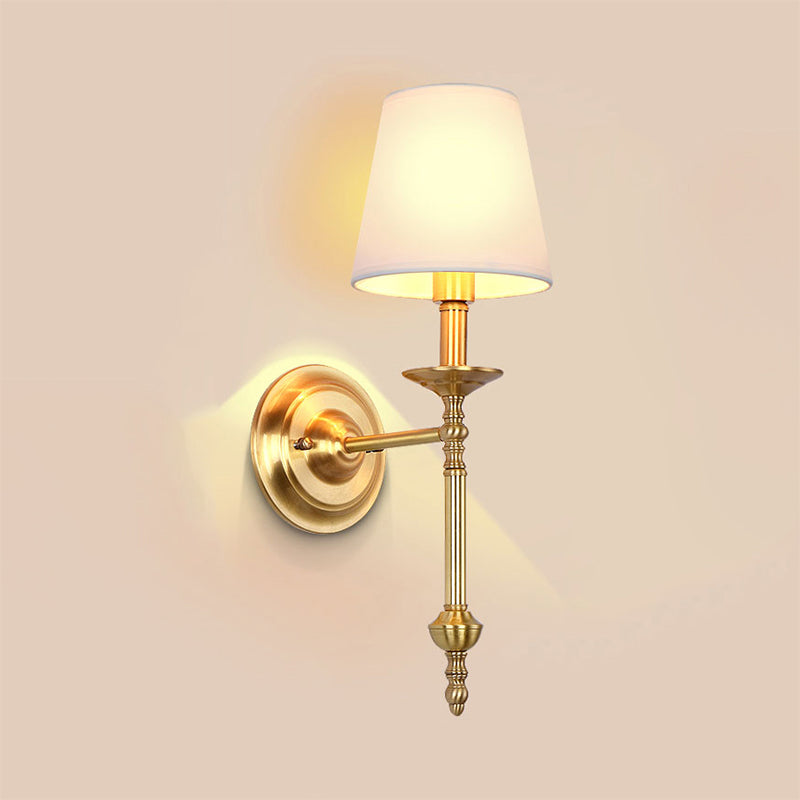 Frendorf | Messing Conus Wandleuchte Armatur Retro Weiße Stofflampenschirm 1/2 Lampen Esszimmer Wandleuchte Beleuchtung