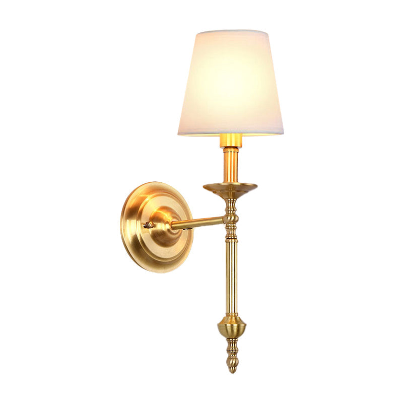 Frendorf | Messing Conus Wandleuchte Armatur Retro Weiße Stofflampenschirm 1/2 Lampen Esszimmer Wandleuchte Beleuchtung