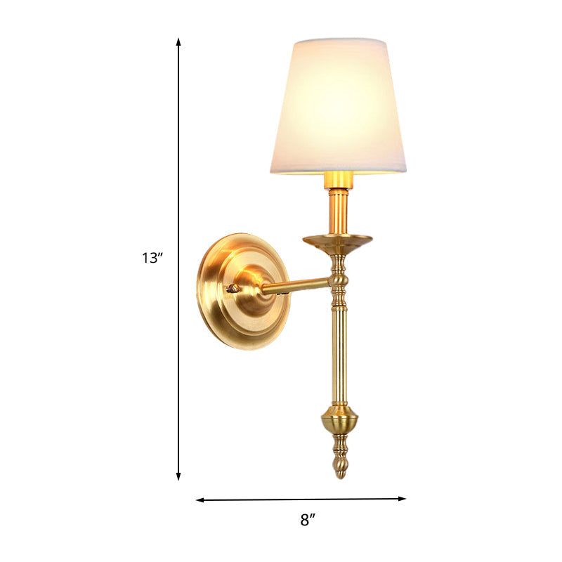Frendorf | Messing Conus Wandleuchte Armatur Retro Weiße Stofflampenschirm 1/2 Lampen Esszimmer Wandleuchte Beleuchtung