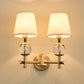 Frendorf | Gold konische wandmontage lamp traditionele witte stof 1/2 hoofden entree wandlamp met kristallen bal
