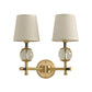 Frendorf | Gold konische wandmontage lamp traditionele witte stof 1/2 hoofden entree wandlamp met kristallen bal