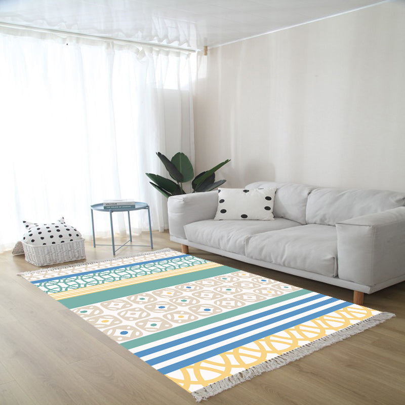 Ekletisches Wohnzimmerteppich Mehrfarbig Geometrisch Bedruckter Indoor Teppich Jute Rutschfeste Unterlage Pflegeleichter Bereichsteppich mit Quaste