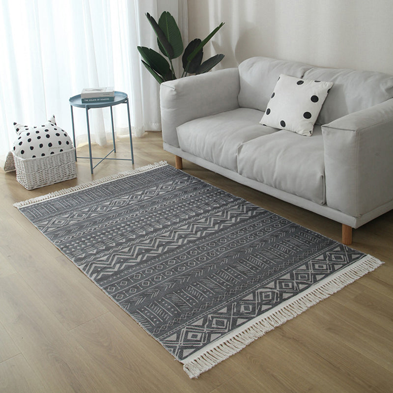 Ekletisches Wohnzimmerteppich Mehrfarbig Geometrisch Bedruckter Indoor Teppich Jute Rutschfeste Unterlage Pflegeleichter Bereichsteppich mit Quaste