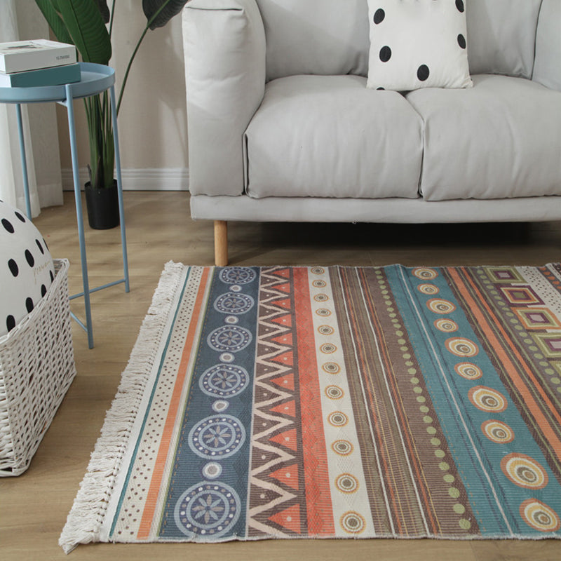 Ekletisches Wohnzimmerteppich Mehrfarbig Geometrisch Bedruckter Indoor Teppich Jute Rutschfeste Unterlage Pflegeleichter Bereichsteppich mit Quaste