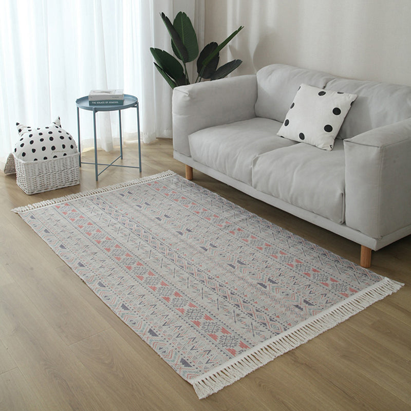 Ekletisches Wohnzimmerteppich Mehrfarbig Geometrisch Bedruckter Indoor Teppich Jute Rutschfeste Unterlage Pflegeleichter Bereichsteppich mit Quaste