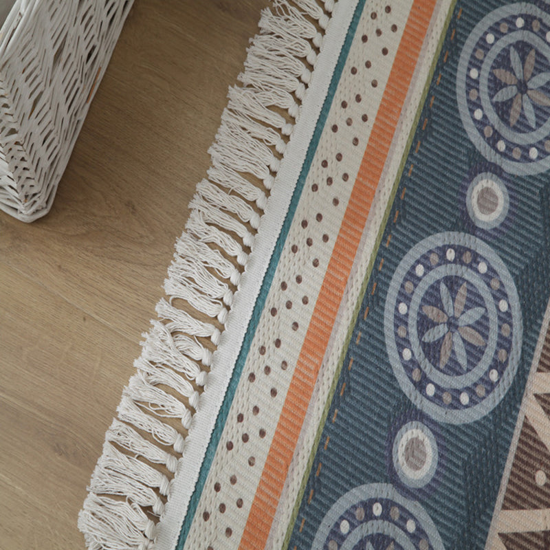 Ekletisches Wohnzimmerteppich Mehrfarbig Geometrisch Bedruckter Indoor Teppich Jute Rutschfeste Unterlage Pflegeleichter Bereichsteppich mit Quaste