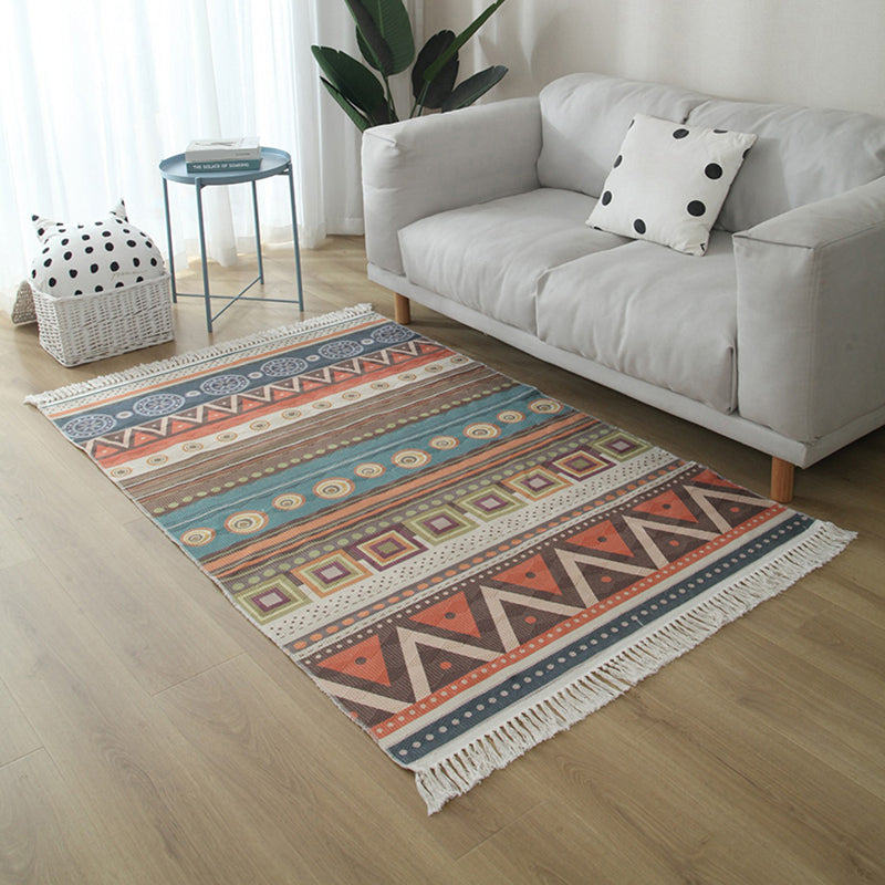 Ekletisches Wohnzimmerteppich Mehrfarbig Geometrisch Bedruckter Indoor Teppich Jute Rutschfeste Unterlage Pflegeleichter Bereichsteppich mit Quaste
