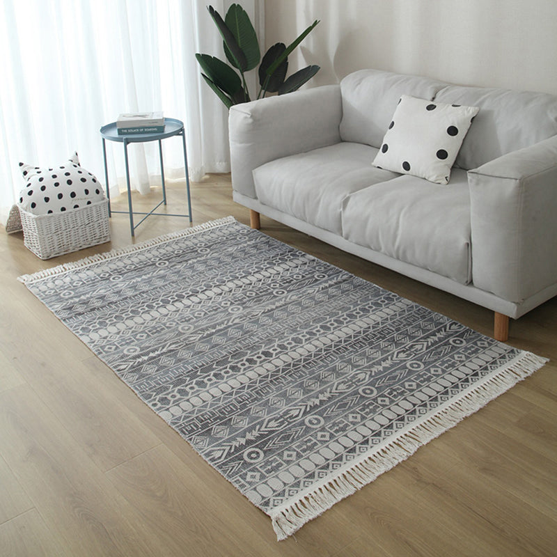 Ekletisches Wohnzimmerteppich Mehrfarbig Geometrisch Bedruckter Indoor Teppich Jute Rutschfeste Unterlage Pflegeleichter Bereichsteppich mit Quaste