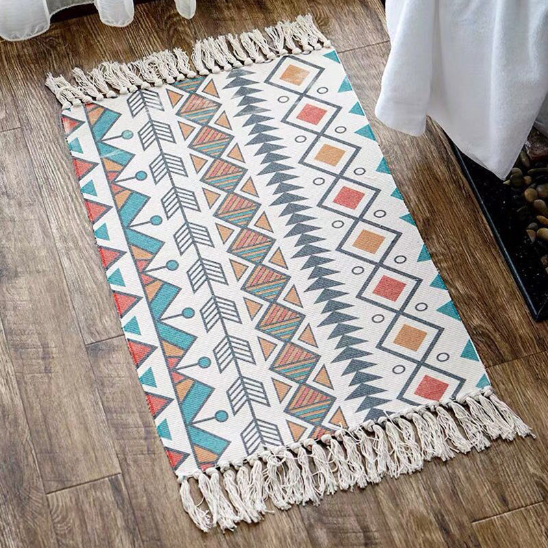 Multi Color Comfort Teppich Jute Geometrisch Gedruckter Bereichsteppich Pflegeleicht Fleckenresistenter Haustierfreundlicher Teppich mit Fransen für das Schlafzimmer