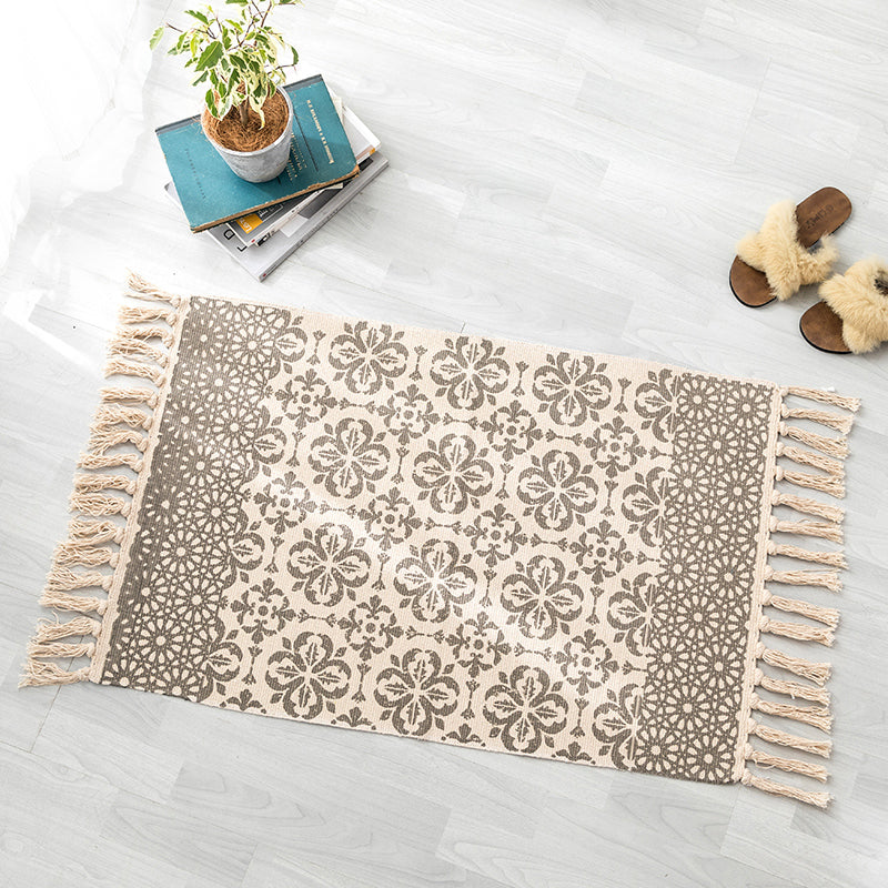 Frendorf | Bohemian Schlafzimmer Teppich Multi Farbe Geo Gedruckt Bereich Teppich Jute Haustierfreundlich Einfache Pflege Fleckenbeständiger Bodenbelag mit Quasten