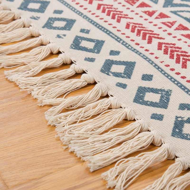 Frendorf | Bohemian Schlafzimmer Teppich Multi Farbe Geo Gedruckt Bereich Teppich Jute Haustierfreundlich Einfache Pflege Fleckenbeständiger Bodenbelag mit Quasten