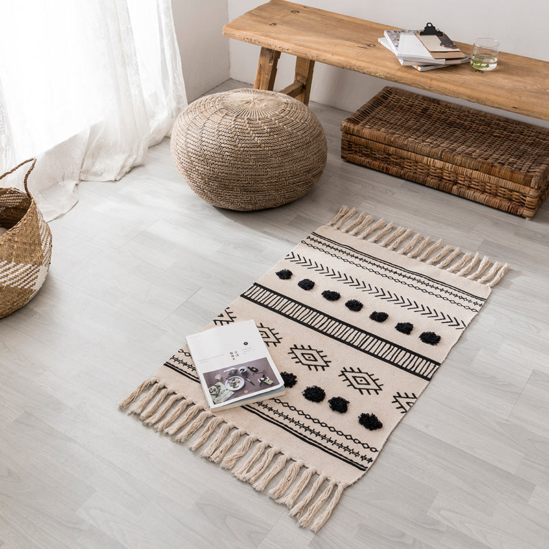 Frendorf | Bohemian Schlafzimmer Teppich Multi Farbe Geo Gedruckt Bereich Teppich Jute Haustierfreundlich Einfache Pflege Fleckenbeständiger Bodenbelag mit Quasten