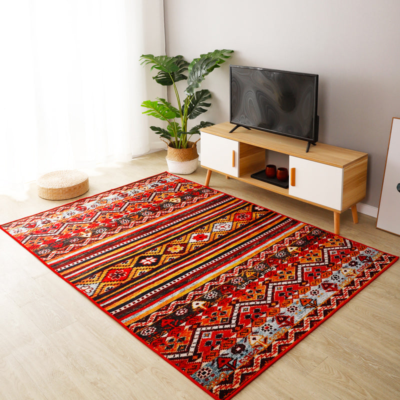 Frendorf | Boho-Chic Streifen Gedruckter Teppich Multi-Farbiger Polyester Bereich Teppich Anti-Rutsch Rückseite Haustierfreundlich Bereich Teppich für Wohnzimmer