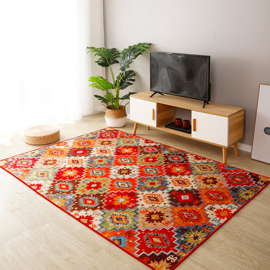 Frendorf | Boho-Chic Streifen Gedruckter Teppich Multi-Farbiger Polyester Bereich Teppich Anti-Rutsch Rückseite Haustierfreundlich Bereich Teppich für Wohnzimmer