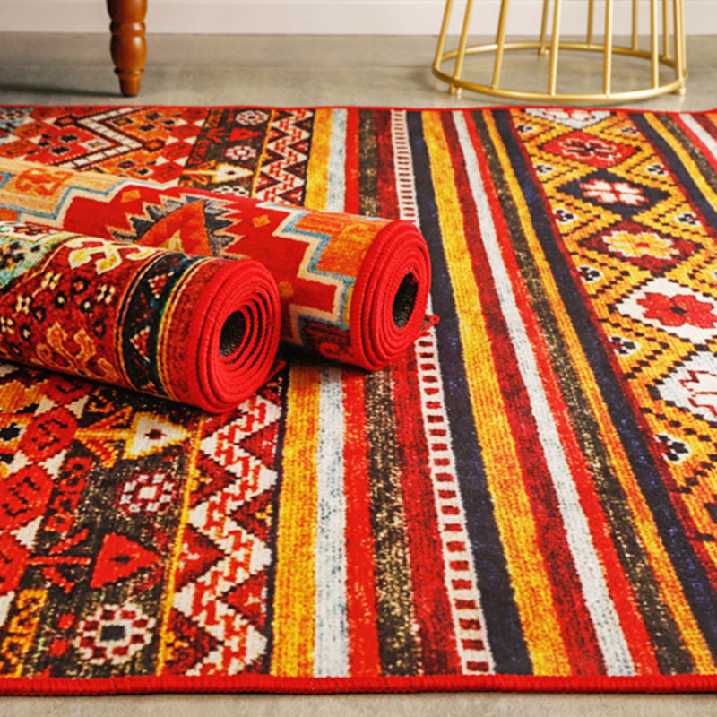 Frendorf | Boho-Chic Streifen Gedruckter Teppich Multi-Farbiger Polyester Bereich Teppich Anti-Rutsch Rückseite Haustierfreundlich Bereich Teppich für Wohnzimmer