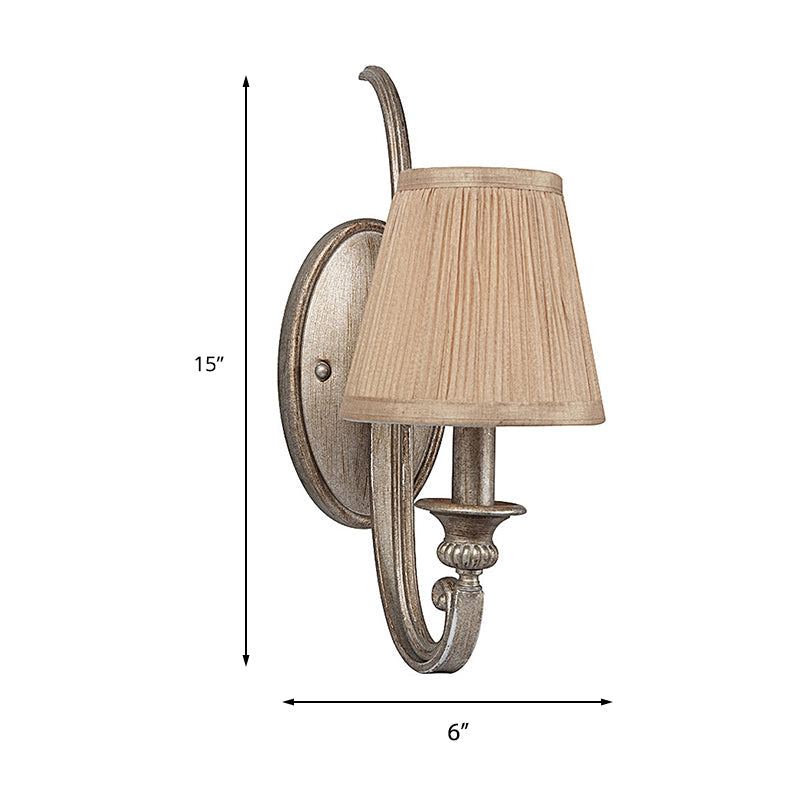 Frendorf | 1-Kop Geplooide Schaduw Wandlamp Traditionele Tan Stoffen Wandmontage Licht voor Woonkamer
